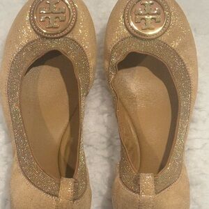 Tory Burch Gold Glitter Ballet Flats